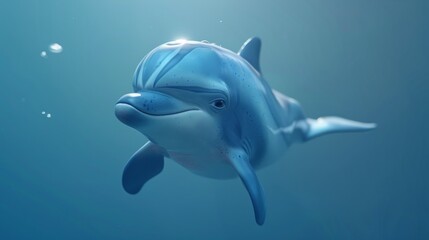 A serene dolphin glides underwater, showcasing nature's aquatic grace in the tranquil ocean blue. - obrazy, fototapety, plakaty