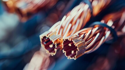 Copper cable wire, electrical installation material, close-up - obrazy, fototapety, plakaty