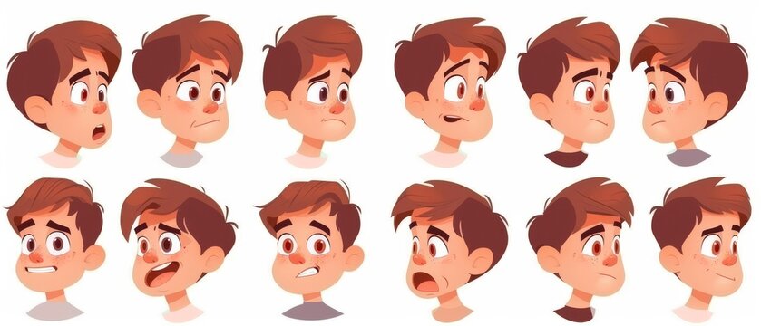 An image of a teen boy face with an eye crease, lips, and brows positioned according to your requirements. An illustration of a cartoon modern illustration set with customizable elements of a cute