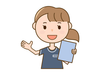 笑顔で案内、説明をする制服女性_美容部員_エステティシャン