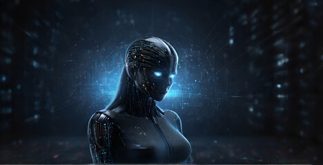 Obraz premium robot metaverse cyberspace digital world background human touching on big data network connection Lock icon and internet network security technology ai generative