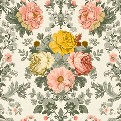 Vintage Romance: Sweet Springtime Bouquets, Delicate Florals, Seamless Pattern, Love in Bloom, Created using generative AI	
