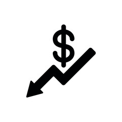 Dollar down icon vector illustration. Money decrease on isolated background. Cost reduction sign concept.