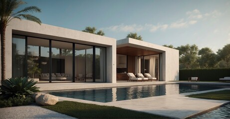 Minimalist sophistication Exterior view of modern private houses showcasing sleek residential architecture