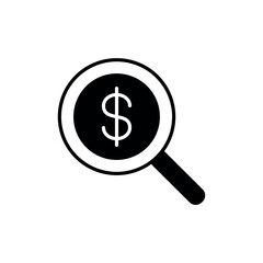 Money search icon vector illustration. Magnifying glass with dollar on isolated background. Research sign concept.