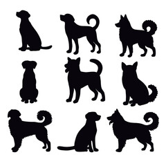 Isolated dogs on the white background. Dogs silhouettes