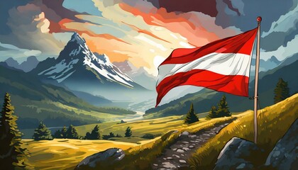 Austria flag waving national emblem symbol