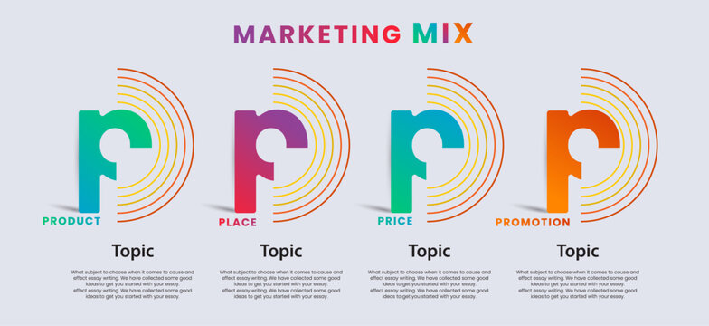 The 4 Ps of Marketing mix. Calorful 4Ps of marketing Mix vector, illustration. Banner 4P marketing mix model - price, product, promotion and place