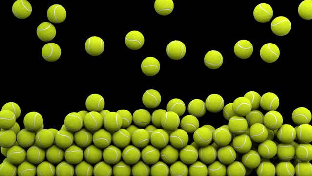 Falling tennis balls &ndash; 3d render with alpha channel.