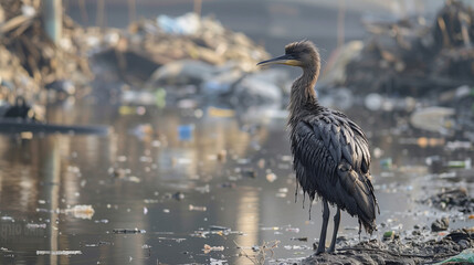 羽が油にまみれた鳥