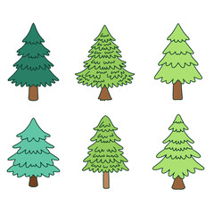 Isolated Pine on the white background. Pine silhouettes. Tree hand drawn.