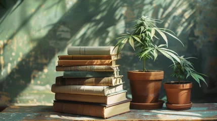Foto op Canvas Educational books on cannabis cultivation and history bathed in sunlight © Robert Kneschke