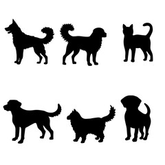Isolated dogs on the white background. Dogs silhouettes