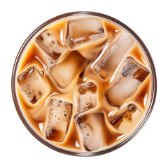 Fototapeta na wymiar iced coffee top view isolated on transparent background Remove png, Clipping Path, pen tool