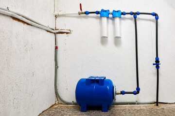 Reverse osmosis diaphragm tank, hydraulic accumulator of water storage pressure for plumbing system.