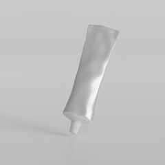 Empty 3D illustration, white background, only a used toothpaste tube, no label, product is a rendering.