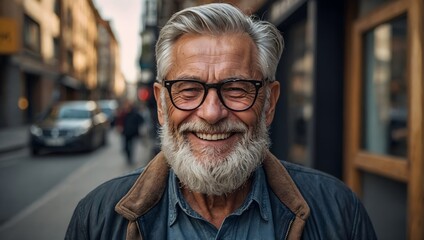 portrait of a smiling senior man on the street