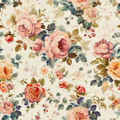 Vintage Romance: Sweet Springtime Bouquets, Delicate Florals, Seamless Pattern, Love in Bloom, Created using generative AI	
