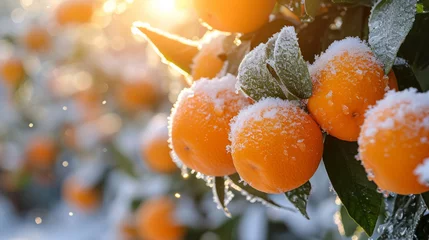 Foto op Plexiglas Fresh oranges covered in snow with a vibrant winter backdrop © Robert Kneschke
