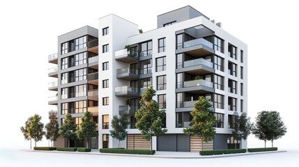 New modern monolithic residential apartment buildings on isolated white background - obrazy, fototapety, plakaty