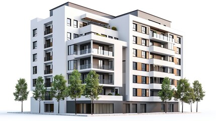 New modern monolithic residential apartment buildings on isolated white background