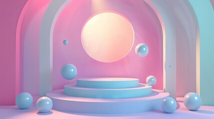 Pastel Dreamscape with Floating Spheres