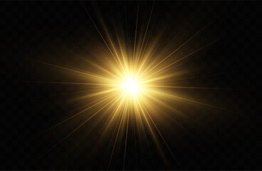 Collection of realistic light flashes.Golden shining light effect.Bright sun sparkles with stars and sparkles.	