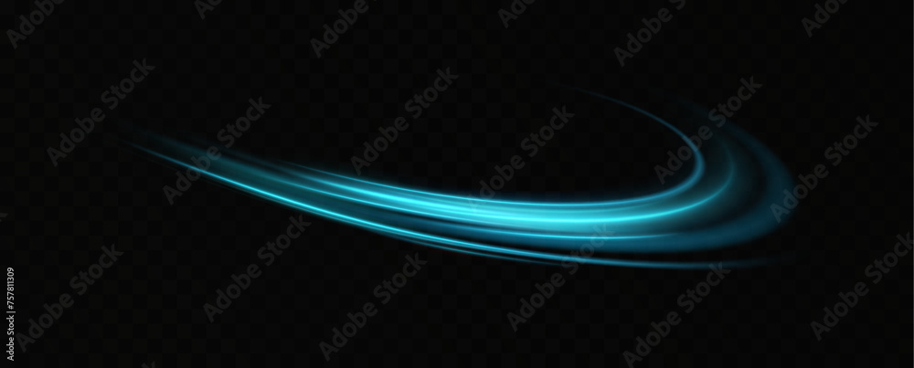 Poster Neon lines of blue speed. Dynamic traces of light movement. Light wave of the trace, line of the trace. Futuristic neon light lines. Light movement effect. Neural network