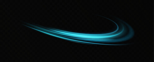 Neon lines of blue speed. Dynamic traces of light movement. Light wave of the trace, line of the trace. Futuristic neon light lines. Light movement effect. Neural network