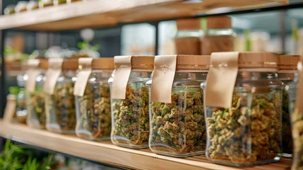 Foto op Plexiglas Eco-friendly cannabis packaging on display with reusable glass jars © Robert Kneschke