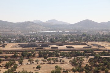 Panoramic view. Aztec pyramid complex at Teotihuacan near Mexico City