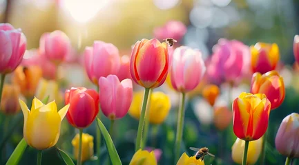 Behangcirkel Colorful tulips in a field with a beautiful bokeh effect,ai generated © Rajesh