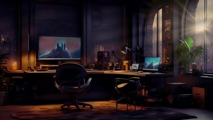 Virtual Gaming Haven: Looping Video Background Featuring an Exciting Game Room Ambiance - Powered by Adobe