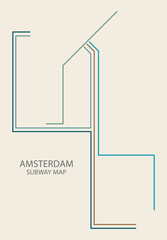 Amsterdam city subway vector map colored