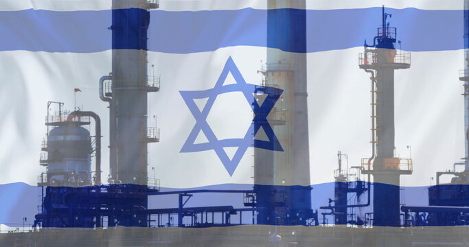 Naklejki Image of oil platform over flag of israel