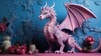 Colorful Dazzledragon in Front of Wall
