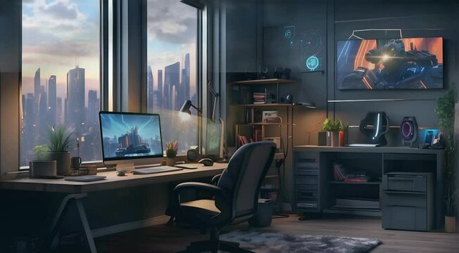 Immersive Gaming Experience: Looping Video Background of a Dynamic Game Room