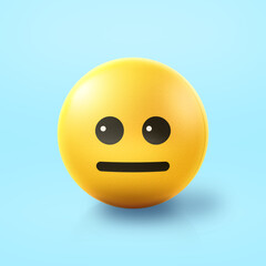 Fototapeta premium Neutral and emotionless Emoji stress ball on shiny floor. 3D emoticon isolated.