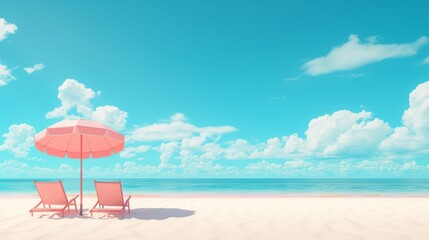 Beach chairs and umbrella on a sunny day