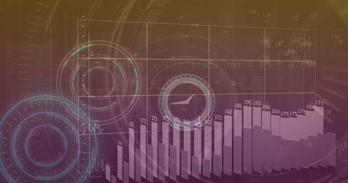 Image of financial data processing over moving clock