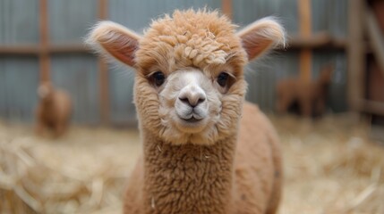 Fototapeta premium Cute alpaca in the farm. Alpaca portrait.