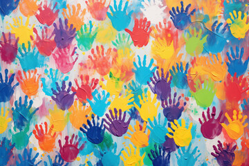 Colorful handprints on a vibrant and dynamic background art 