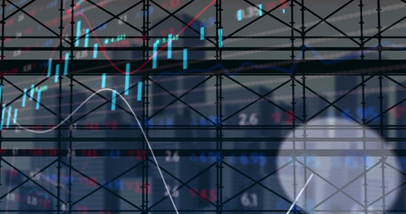 Image of financial data processing over scaffolding