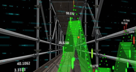 Image of financial data processing over scaffolding