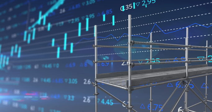 Image of financial data processing over scaffolding