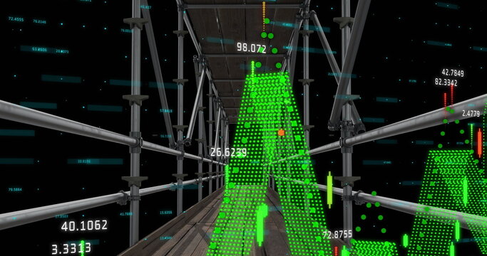 Image of financial data processing over scaffolding