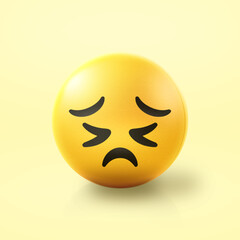 Defeated and persevering Emoji stress ball on shiny floor. 3D emoticon isolated.