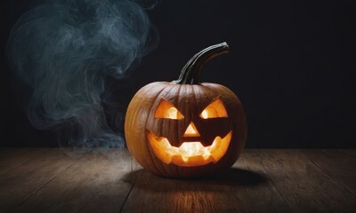 A scary pumpkin lantern with evil grin for Halloween.