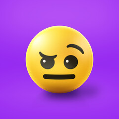 Fototapeta premium Raised eyebrow Emoji stress ball on shiny floor. 3D emoticon isolated.