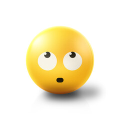 Rolling eyes Emoji stress ball on shiny floor. 3D emoticon isolated.